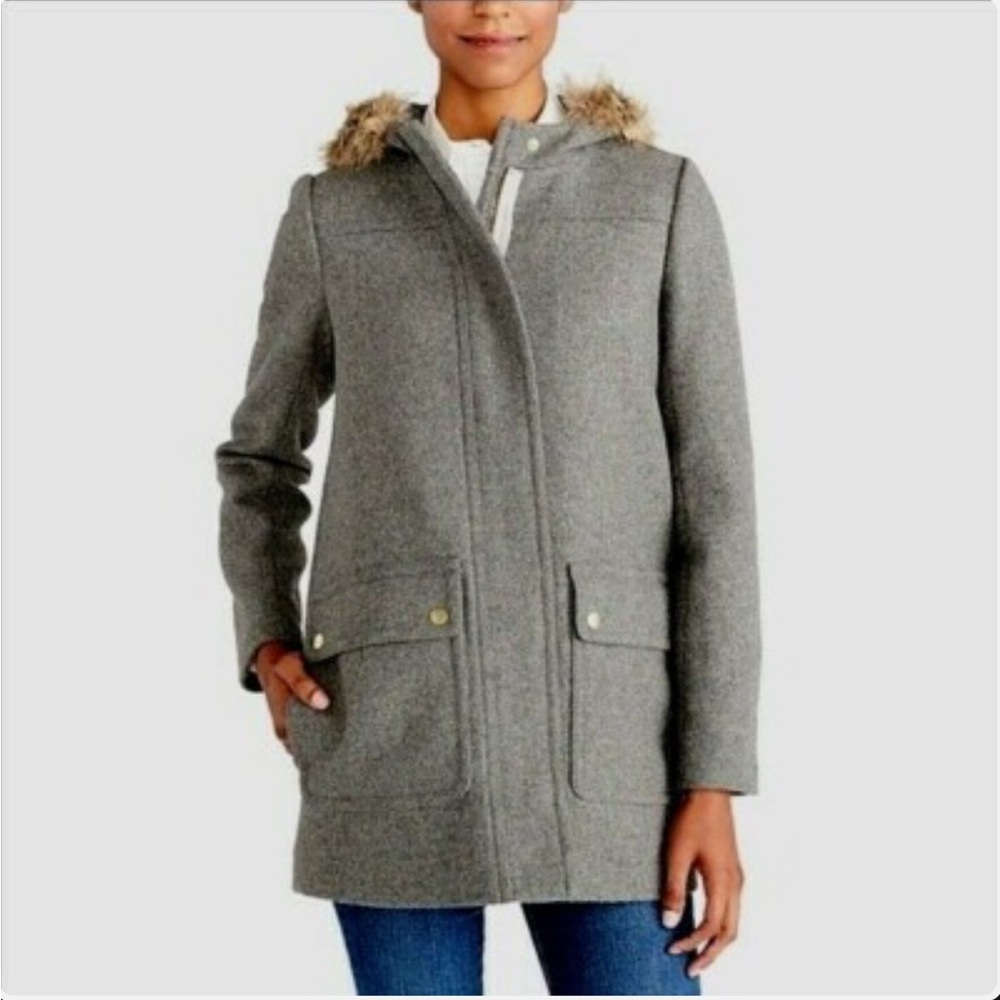 J. Crew Mercantile Heather Gray Vail Wool-Blend Hooded Parka Coat Women’s 22